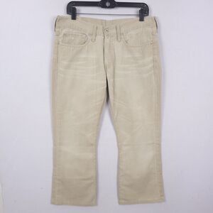 G Star Raw Pants Mens Beige 34x32 Short Cut Low Boot Whiskered 5 Pockets Cowboy